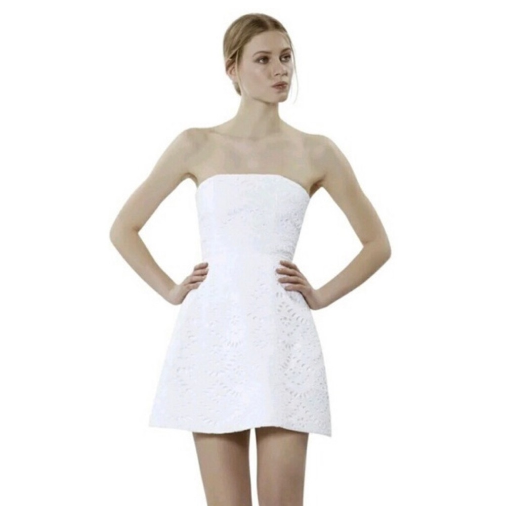 Alice + Olivia Strapless White Eyelet Dress 0